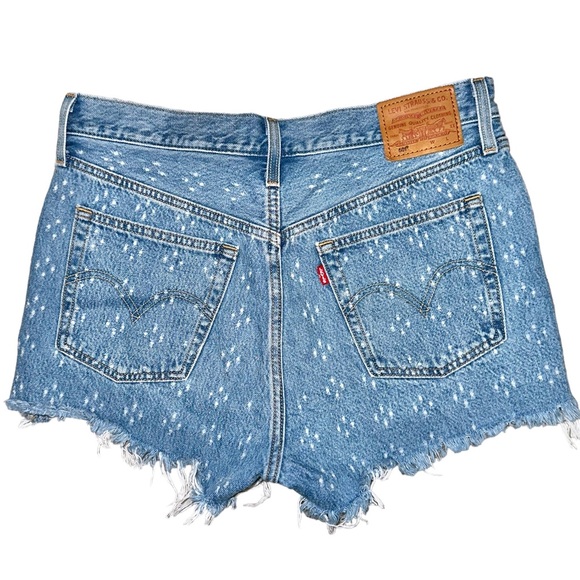 Levis 501 Button Fly High Rise Distressed Frayed Dottie Blues Denim Shorts 29 - Picture 3 of 13